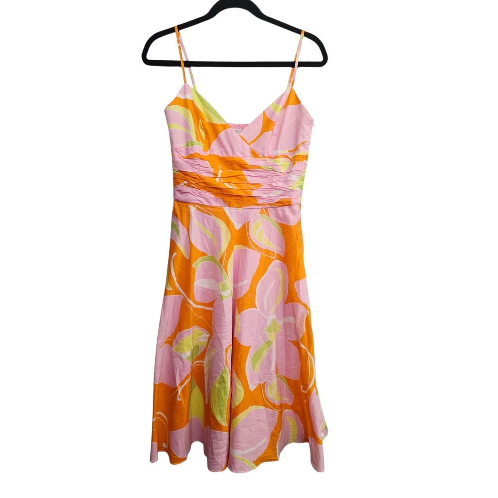 Maggy London Tropical Floral Midi Dress‎ Size 4 Y2K Resort Vacation Barbiecore
